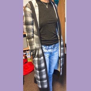 Long Plaid Cardigan
